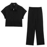 Summer New Women's Collar Short-Sleeved Short Coat Straight Trousers 8491053 8491054