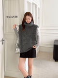High-Necked Sweater Vest Women Autumn And Winter Lazy Wind Loose Wearing Sleeveless Shoulder Folding Knitting Top