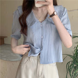 Spring And Summer 2025 New Design Small Doll Collar Short-Sleeved Shirt Women's Short-Sleeved French Chic Top