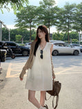 Simple White V-Neck Sleeveless Vest Dress Women's Summer Loose Thin A-Character Skirt To Reduce The Age Of Small Short Skirt