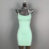 Light Apricot Double U-Neck Tight Body Thin Sling Bag Hip Dress Skirt Pure Hot Girl Short Dress New Summer