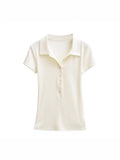 Shoulder Polo Collar Short-Sleeved T-Shirt For Girls Summer New Small Man Repair Short Babes Casual Shirt Top