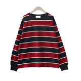 Autumn New Korean Retro-Colored Striped Long-Sleeved Jacket Loose Small Open Fork Casual Korean Version Of High-End Blouse