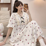 Cloud Cotton Pyjamas Girl Summer Sweet Princess Wind Short Sleeve Long Pyjamas Plus 250 Pounds Home Clothes Outside Wear