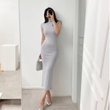 High-Necked Sleeveless Dress Comfortable Tight Skinny Temperament South Korea Big Sister Pure Want To Pack Hip Long Dress Summer Autumn Sexy