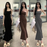 Black Hanging Dress Women's Summer Bottom Skirt Tight-Buff Dress In The Long Fishtail Small Mother Dress