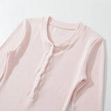 Basic Henry Single Buckle T-Shirt Girl In Early Autumn Casual Skinny Hottie Bottom Top
