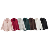 Spring New Silk Lithry Collar Solid Color Loose Shirt 2074580