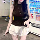 Spring And Autumn High-End Pure Desire To Tighten The Chest Half-High Top Netting Inside The Bottom Of The Knitted Sleeveless T-Shirt Girl