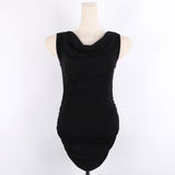 Swinging Collarless Dress Pure Lusty Summer Tight Skinny Bagted Hip Skirt Wrinkled Oblique Shoulder Vest Skirt Sexy