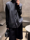 Knitted Vest Women's New 2025 Spring And Autumn And Winter Loose Large Size Outside The High-Neck Vest Sweater Open T-Shirt Shoulder Jacket