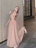 Pink Lotus Leaf Side Lead Flying Sleeve Dress Summer Girl Sweet Crootype Dress Beautiful Holiday Dress