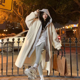 Autumn And Winter New Long-Caped Lamb Wool Coat Women With Loose Plus Velvet Coat Korean Lamb Coat