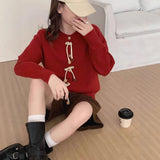 National Style Design Buckle Round Collar Knitted Jersey Women's Spring And Autumn New Fashion Loose Leisure Sweater