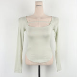 Design-Sensitive Line Bottoming Shirt Curve Close Waist Tight Body Thin Collar Top South Korea's New Autumn Chest Long Sleeve