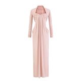 Holiday Style Solid Color High-End Feeling Hanging Neck Tset Dress Women Autumn New Hottie Sexy Shoulder Bag Hip Dress