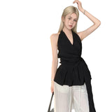 Sexy Strap Pure Desire V-Neck Hanging Neck Vest Women's Hot Girls Summer Waist Tops Bare Back