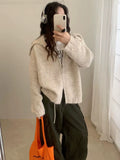 Korean Version Of Casual Collar Double Zipper Knitted Cardigan Women's Autumn And Winter New Retro Easy Thick Coat