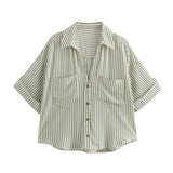 Summer New Women's Fashion Casual Single-Dbutton Short-Sleeved Collar Shirt 2187572