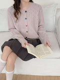 Japan And South Korea Lazy Wind-Collared Sweater Women's Autumn And Winter New Sweet Color Love Buckle Fashion Knitted Shirt Coat Thick