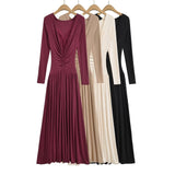 Lace Splicing Pure Lusty V Collar Long-Sleeved Dress Women Autumn Body-Sleeve Skirt Design Feel Large Swing Dress