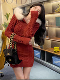 Pure Hot Girl Hooded Knitted Dress Women 2025 Autumn And Winter New Thickened Waist Long Sweater Skirt