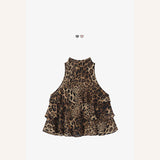 2025 Hot Babes Wind Leopard Print Hanging Neck Sling Women Wear Multiple Layers Of Lotus Edges Slimming Tops In Summer