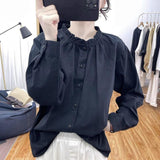 2025 Spring Lotus Leaf Collar Long-Sleeved Shirt Women's Fashion Age-Old Blouse Spring And Summer New Loose Bottoming Women