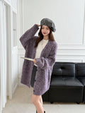 Purple V-Neck Knitted Cardigan Women's Autumn And Winter Han Ling Dress With A Lazy Wind Relaxes The Feeling Of Loose Long-Sleeved Sweater Coat