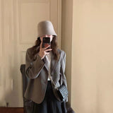 Spring And Autumn Small Suit Jacket Women Casually With British Wind Gray Short In Suit Small Man Tops