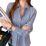 2025 Spring And Autumn Striped Shirt Lady Niche Professional Dress Long-Sleeved Shirt Wearing A Hundred Tops