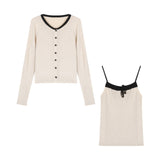 Korean Collider Small Knitted Fashion Set Women's Autumn 2025 New Small Suspension Long Sleeves Ribbon Two-Sleeves