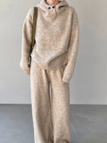 Korean Hooded Knitted Suit Women's Autumn And Winter New Lazy Wind Loose Long-Sleeved Knitted Jersey Broad Leg Trousers Two Sets
