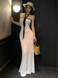 Hottie Style White Hanging Neck Bra Dress Women Summer Slime Sleeveless Dress Body Body-Bossed Dress