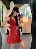 French Red V-Neck Sleeveless Vest Dress Women's Summer 2026 New High-End Small A-Word Dress