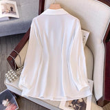 Large Size Thin Belly Cover Long Sleeve Shirt Women's Dress Collar In The Spring And Autumn Long Fat Sister Shirt Fat Big Size Women's Clothing