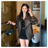 Fashion Locomotive Leather Coat Women's Autumn 2025 New Loose Retro Leather Jacket Ocean