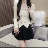 2025 Autumn And Winter New Sweet Pure Fragrant Wind Double Row Buckle Long Sleeve Knitted Bottom Shirt Design Sense Short