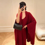 French Temperament Sling Knitted Dress Women's Autumn And Winter Lazy Wind Slacken Cloak Shawl Two-Piece Set