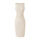 One-×Ö Collar Folded Vest Dress Femininity Elasticity Slime Sleeveless And Sleeveless Long Dress