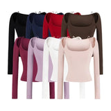 Sexy Hottie Word Open Shoulder Long-Sleeved T-Shirt Girl Autumn New Pure Style Slimming Bottom Top Woman