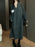 Autumn And Winter Languid Retro Knitted Dress Woman 2025 New Long Fashion Loose Fat Mm Large Size Sweater Dress