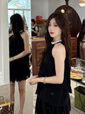 Pearl Hanging Neck Dress Dress Female Summer Light Luxury Birthday Dress Thousand Gold Temperament Two Sets Of Small Black Dress