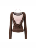 Pure Hot Girl Hanging Neck With Chest Cushion Small Vest Temperament Outside Swing Long Sleeve Hood T-Shirt Hottie Two Sets Of Women