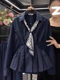 Silk Scarf With Long-Sleeved Shirt Women's Autumn New High-End Design Temperament To Reflect The Waist Thin Shirt Spring And Autumn Shirt Tide