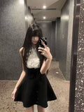 Rich Family Gold High-End Black Sleeveless Vest Dress Summer Lace Design Feeling Waist Word Fluffy Skirt