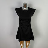 Early Autumn New Temperament Round Neck Folding Body Folds Casual Solid Slime Short-Sleeved High-Waisted Dress