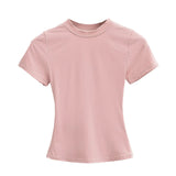 Hottie Tight Foundation Round-Neck Short-Sleeved T-Shirt For Girls Summer Solid Color Bhise Slim Top