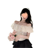 One-Word Shoulder Lotus Leaf Side French Shirt 2026 Short-Sleeved New Women's Summer Pure Sweet Hot Girl Small Top Chic