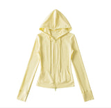 Hooded Yoga Zipper Coat Women 2026 Spring And Autumn New Solid Dress + Rope Straight Trousers Set